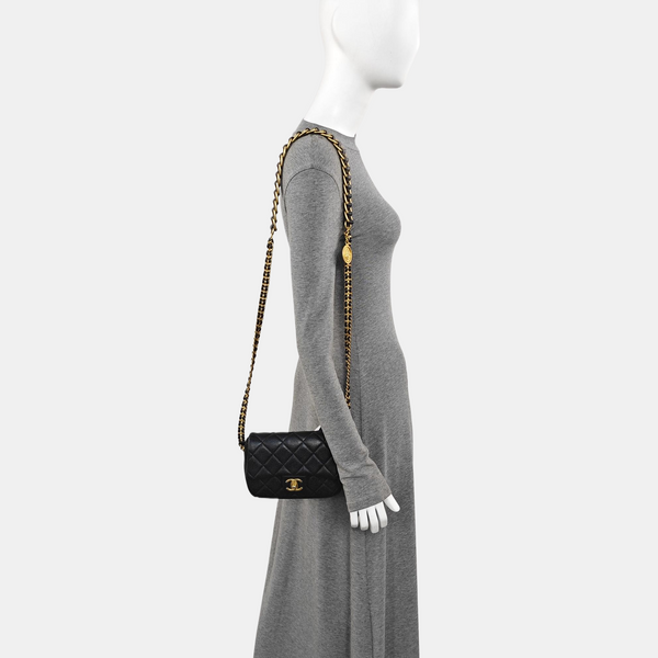 Quilted Grained Calfskin Shoulder Bag Black