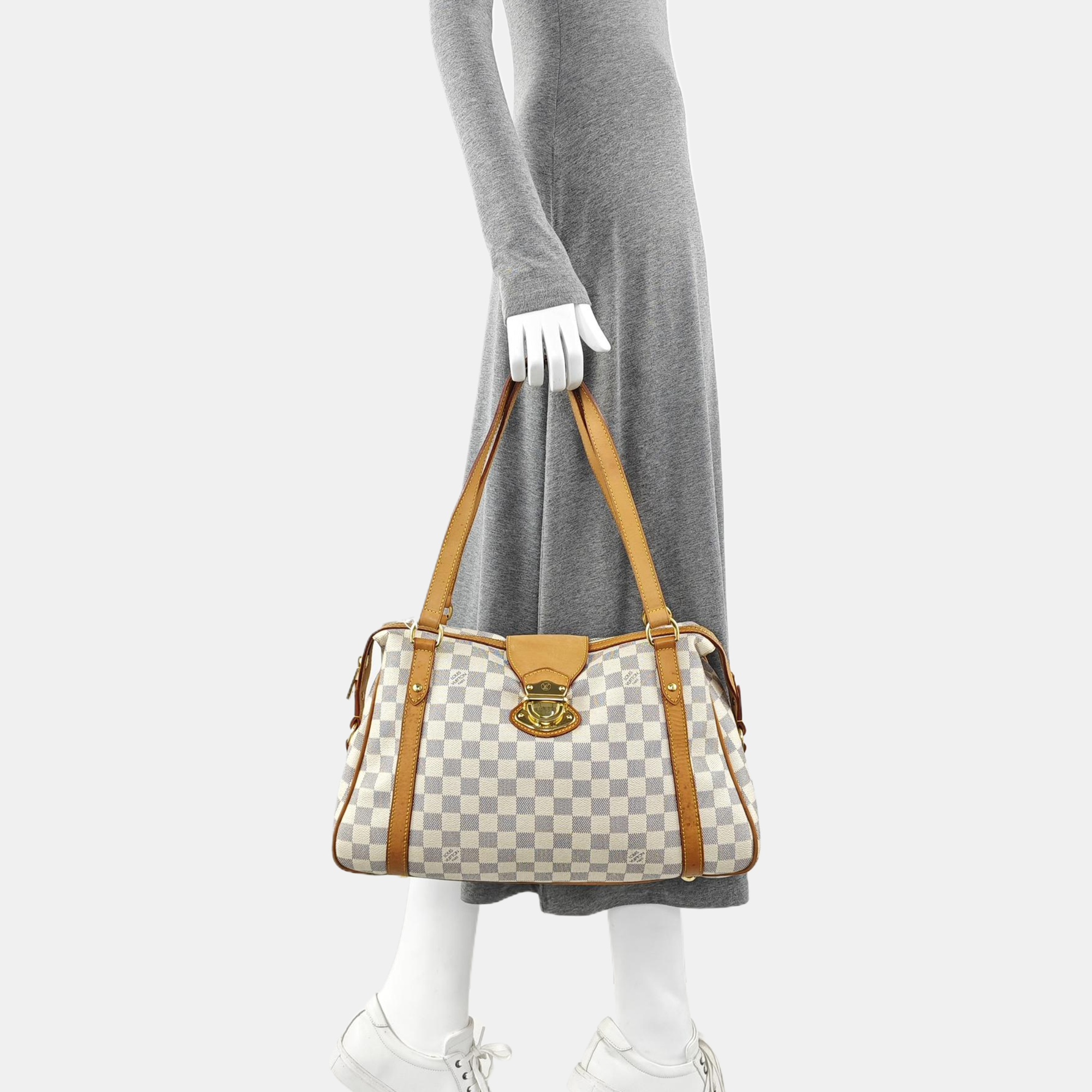 STRESA PM Damier Azur Coated Canvas White