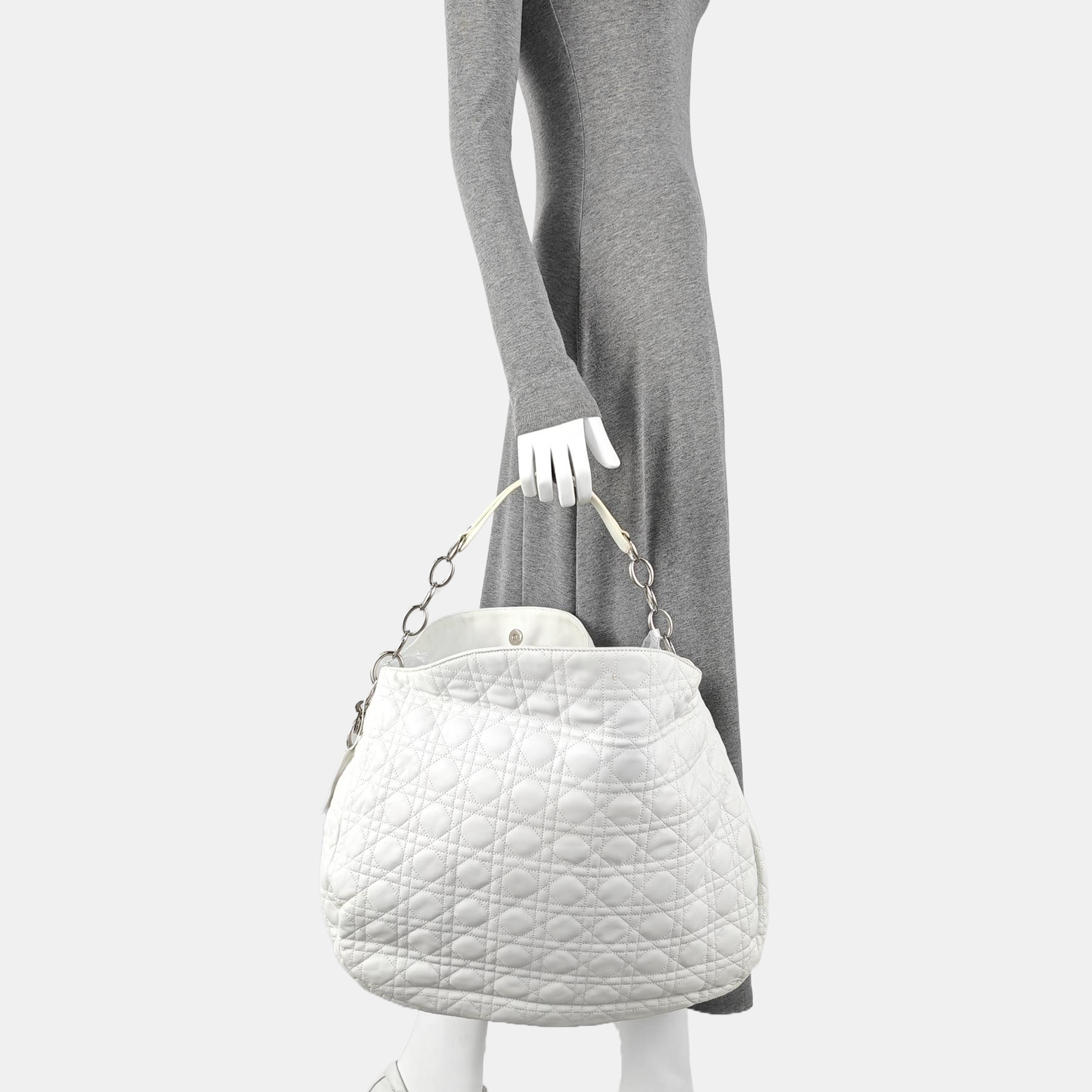 Cannage Lambskin Top Handle Bag White