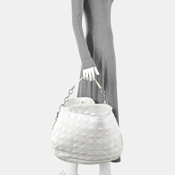 Cannage Lambskin Top Handle Bag White