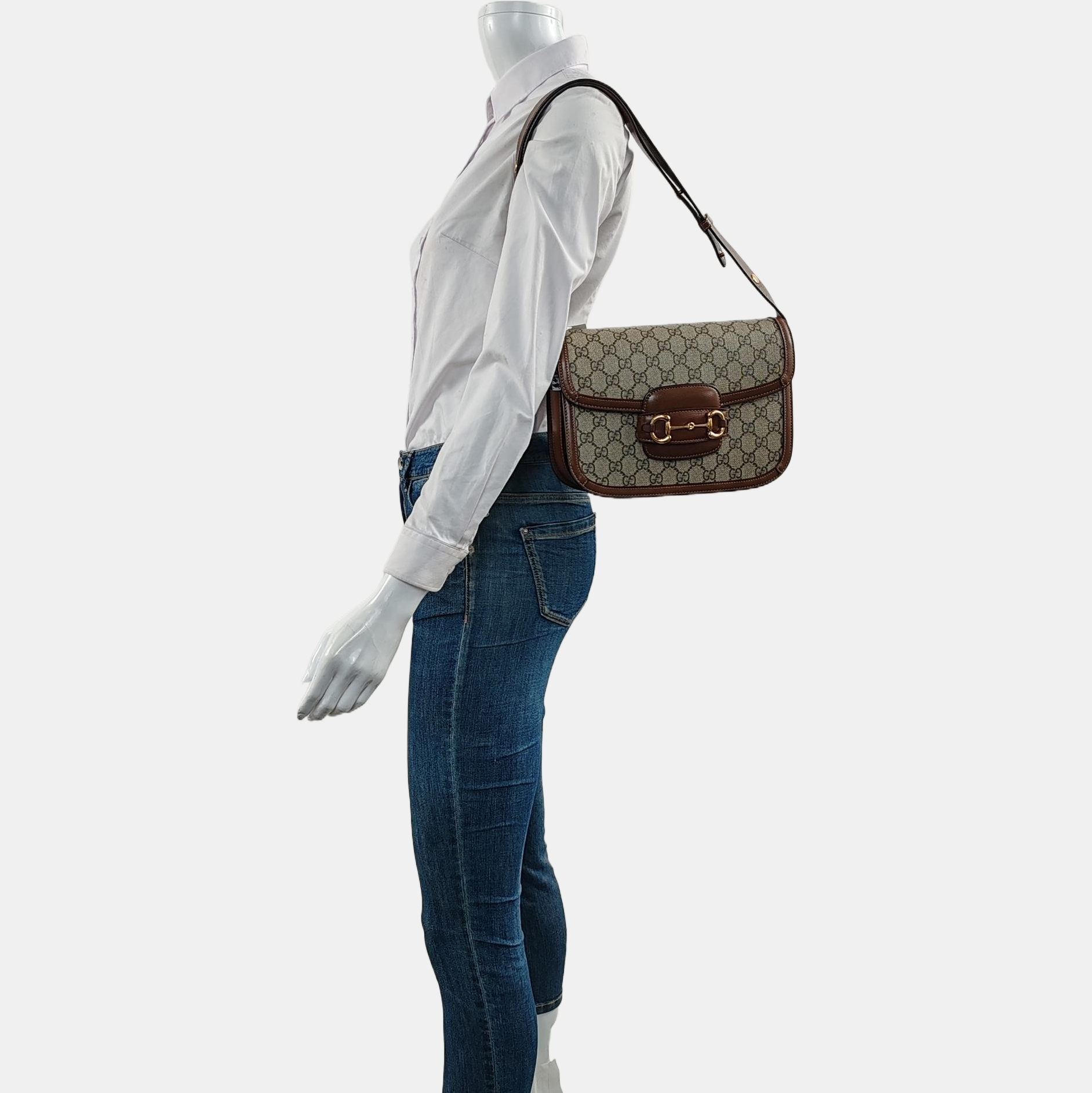 Horsebit 1955 Medium Monogram Coated Canvas Beige