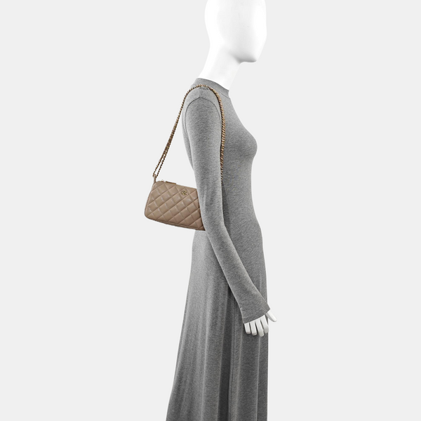 Quilted Grained Calfskin Shoulder Bag Beige