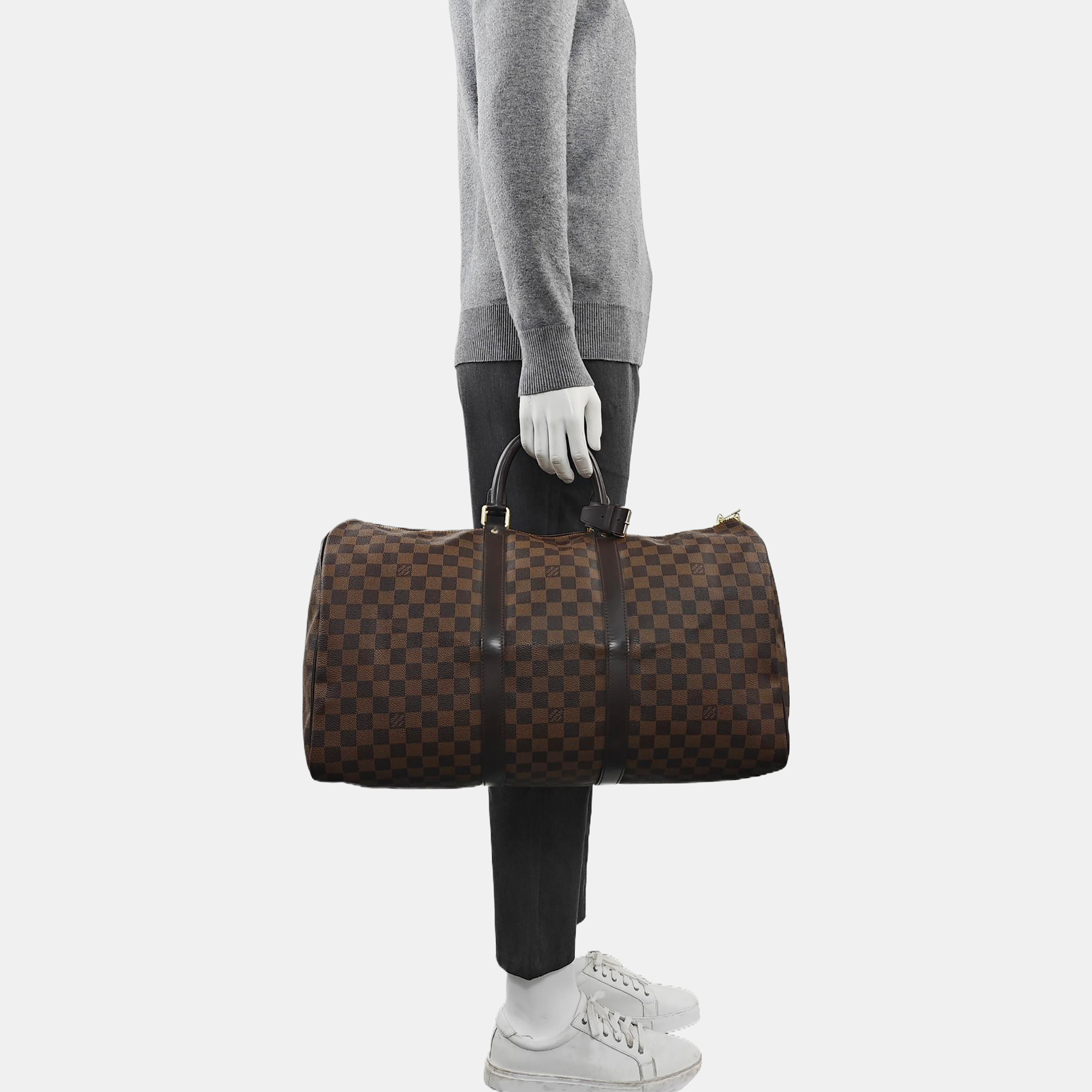 KEEPALL 50 Damier Ebene Coated Canvas Brown