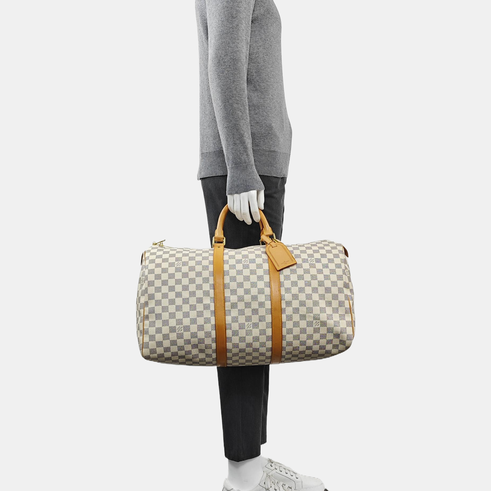 KEEPALL 50 Damier Azur Coated Canvas White