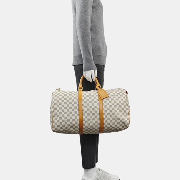 KEEPALL 50 Damier Azur Coated Canvas White
