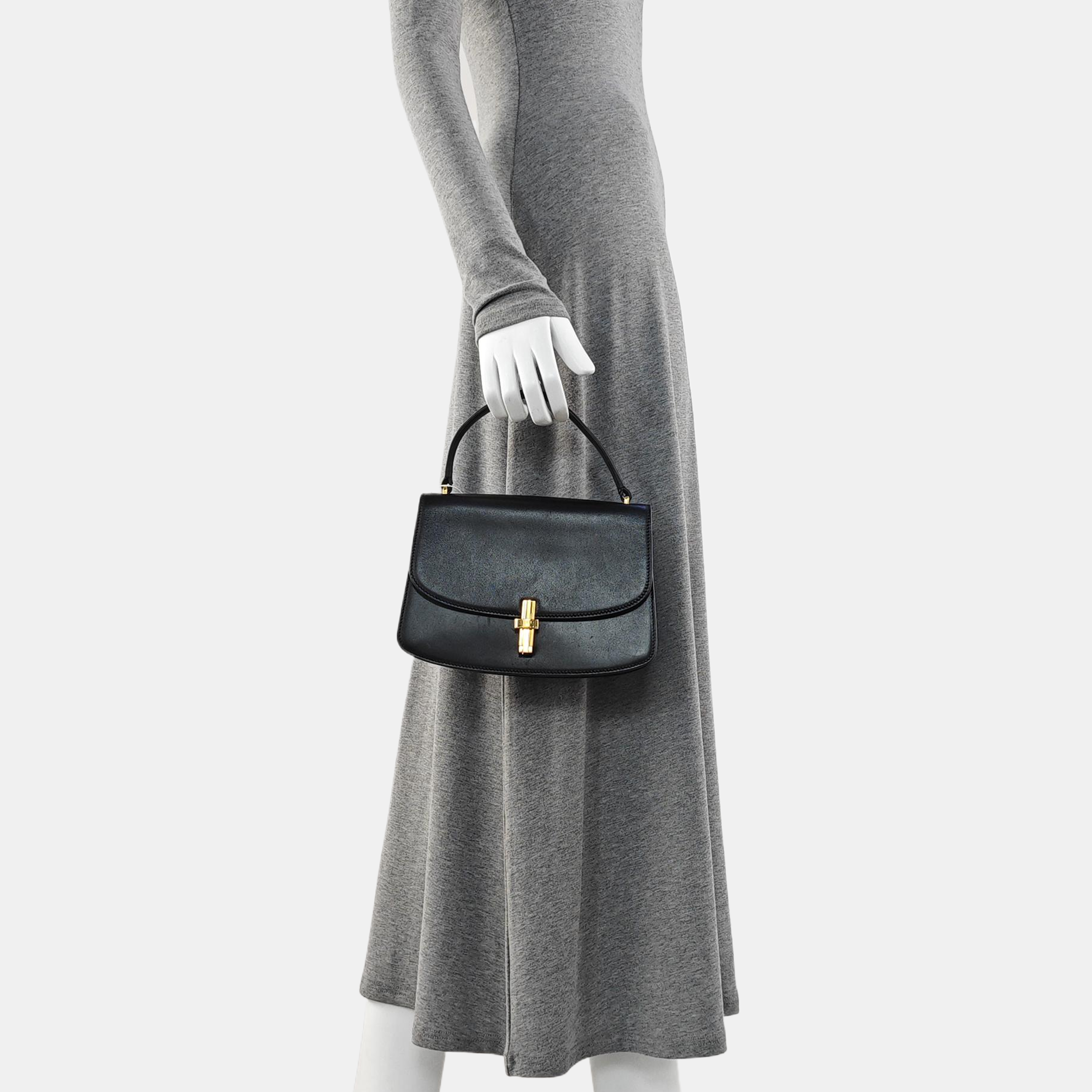 Calfskin Top Handle Bag Black