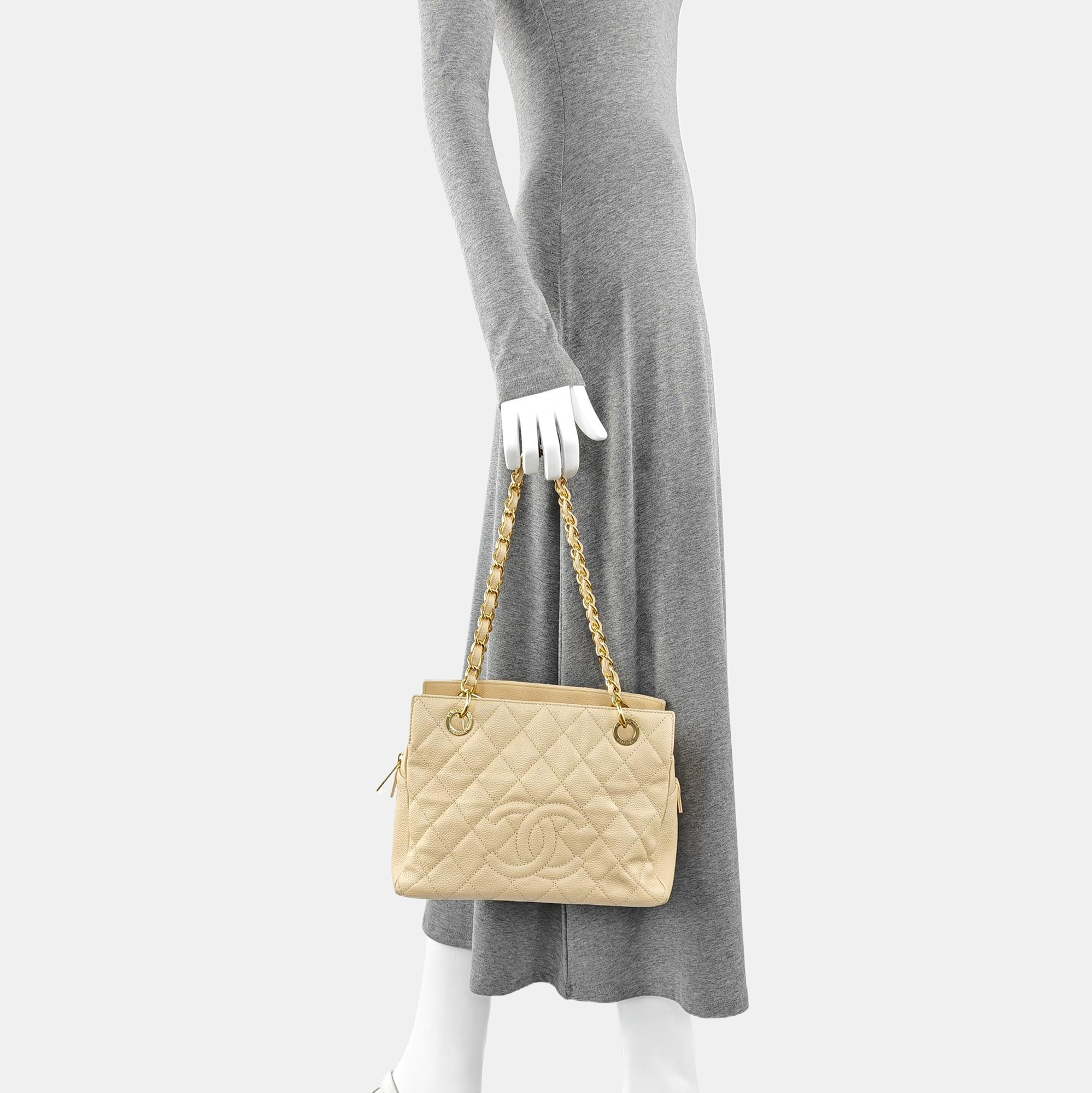 CHANEL PETITE Quilted Grained Calfskin Beige