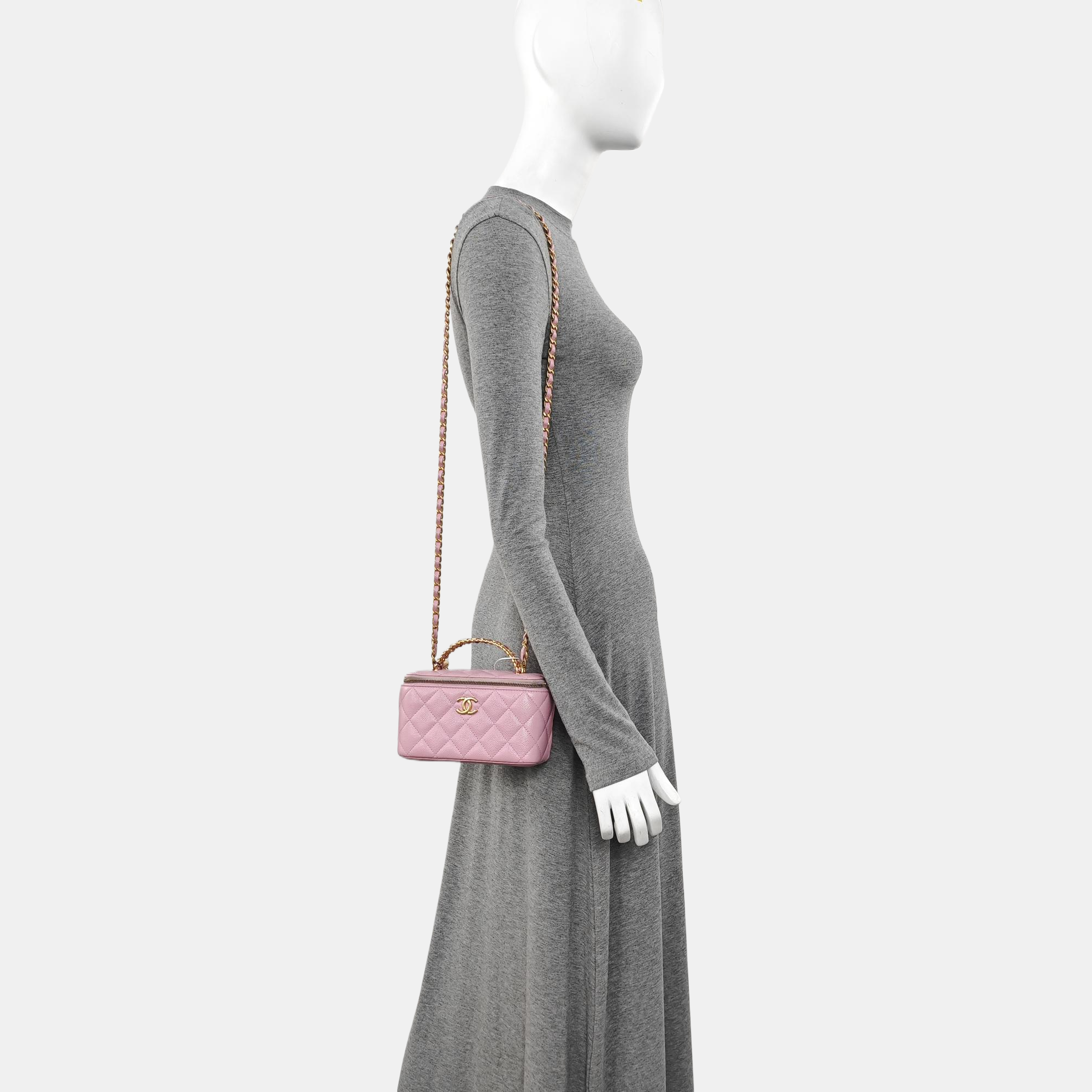 Quilted Grained Calfskin Shoulder Bag Pink