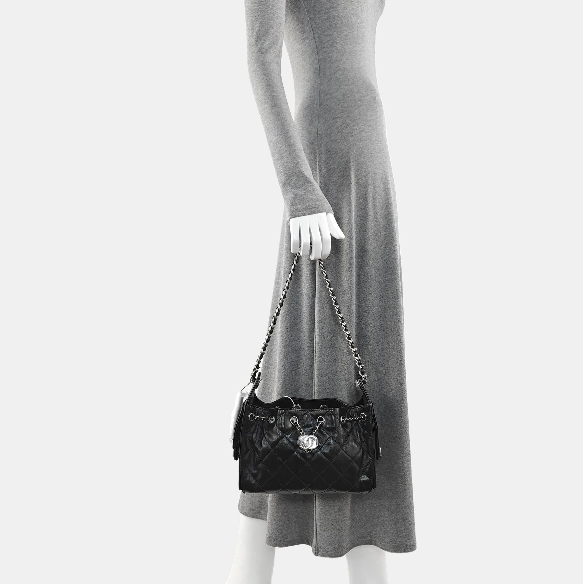 CHANEL 25 Mini Quilted Calfskin Black