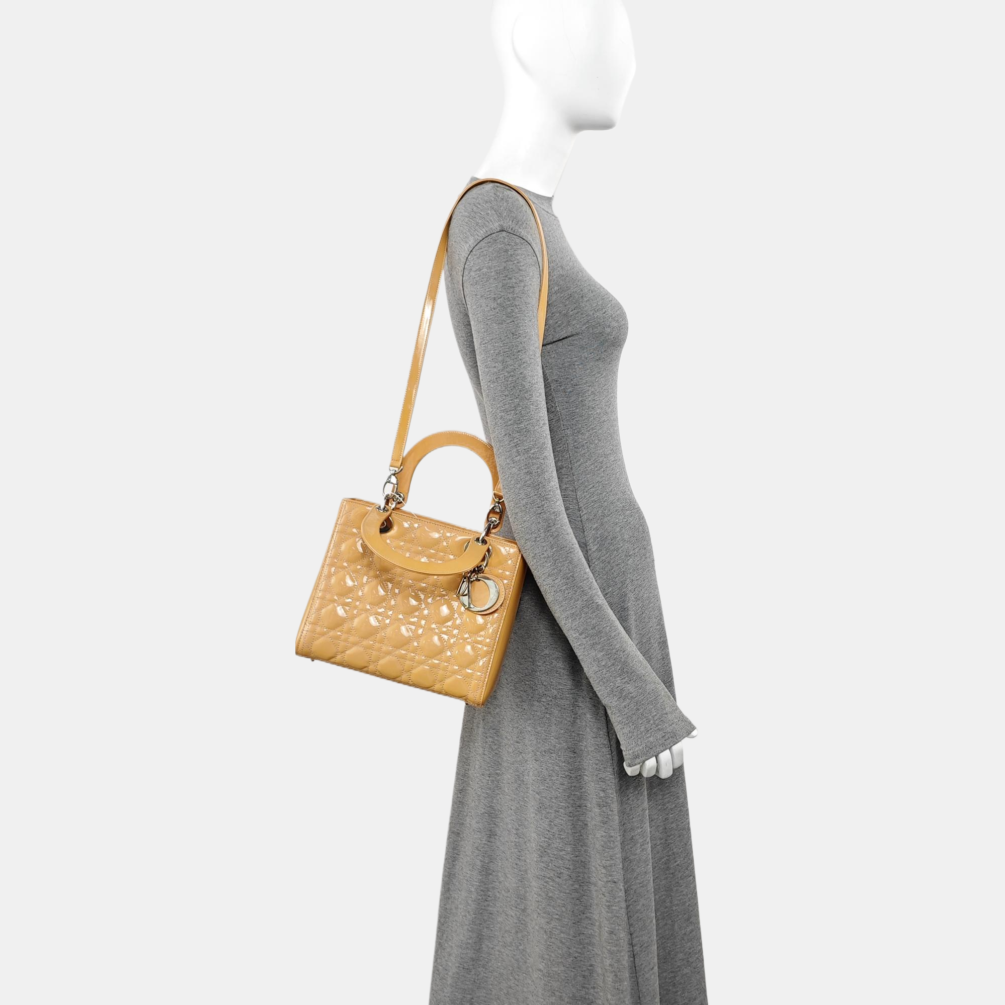 Lady Dior Medium Cannage Patent Leather Beige