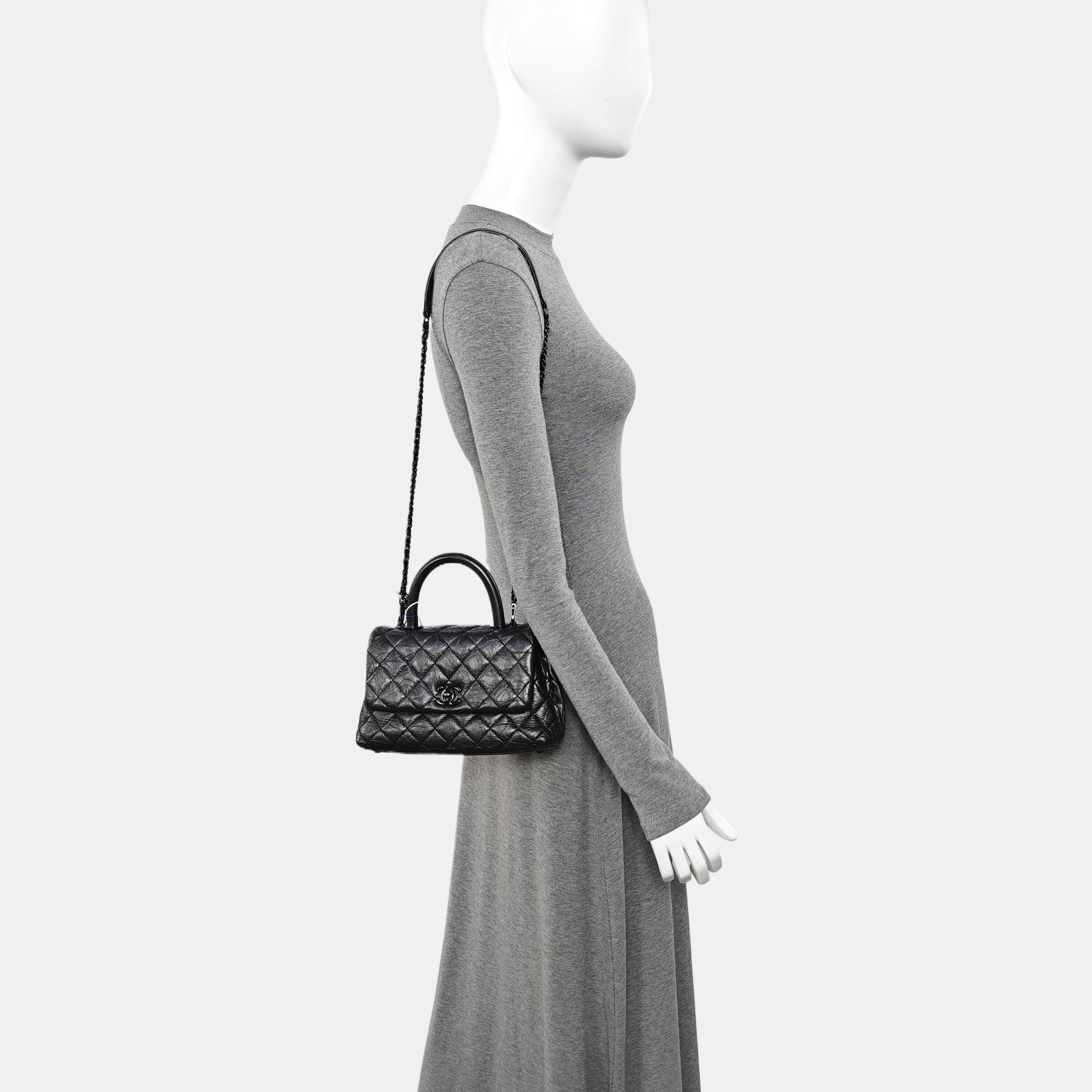 COCO HANDLE Small Quilted Calfskin Black