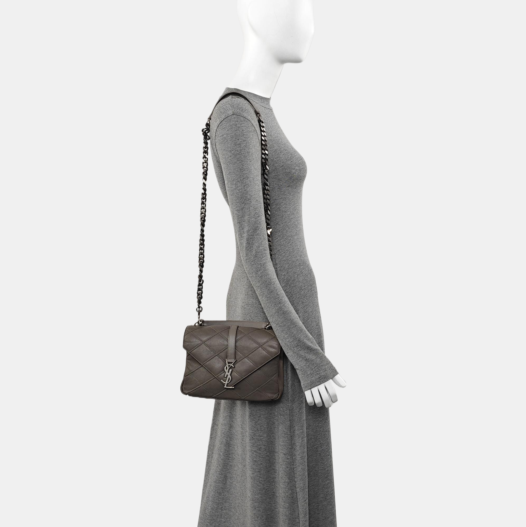 COLLEGE Medium Quilted Lambskin Gray