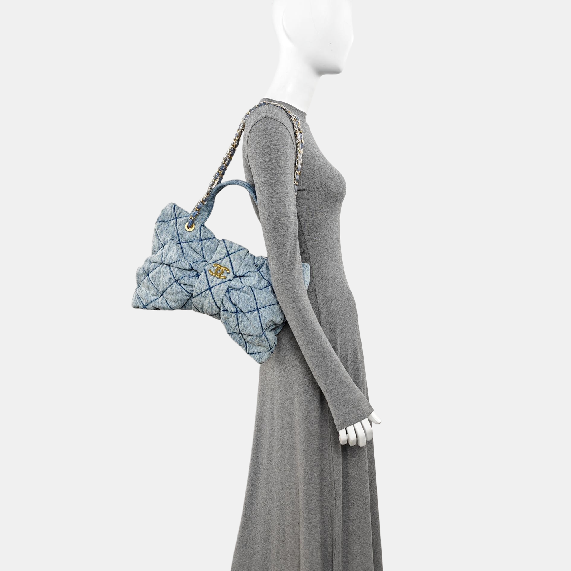 Quilted Denim Shoulder Bag Blue