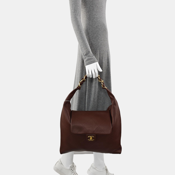 Quilted Calfskin Top Handle Bag Brown