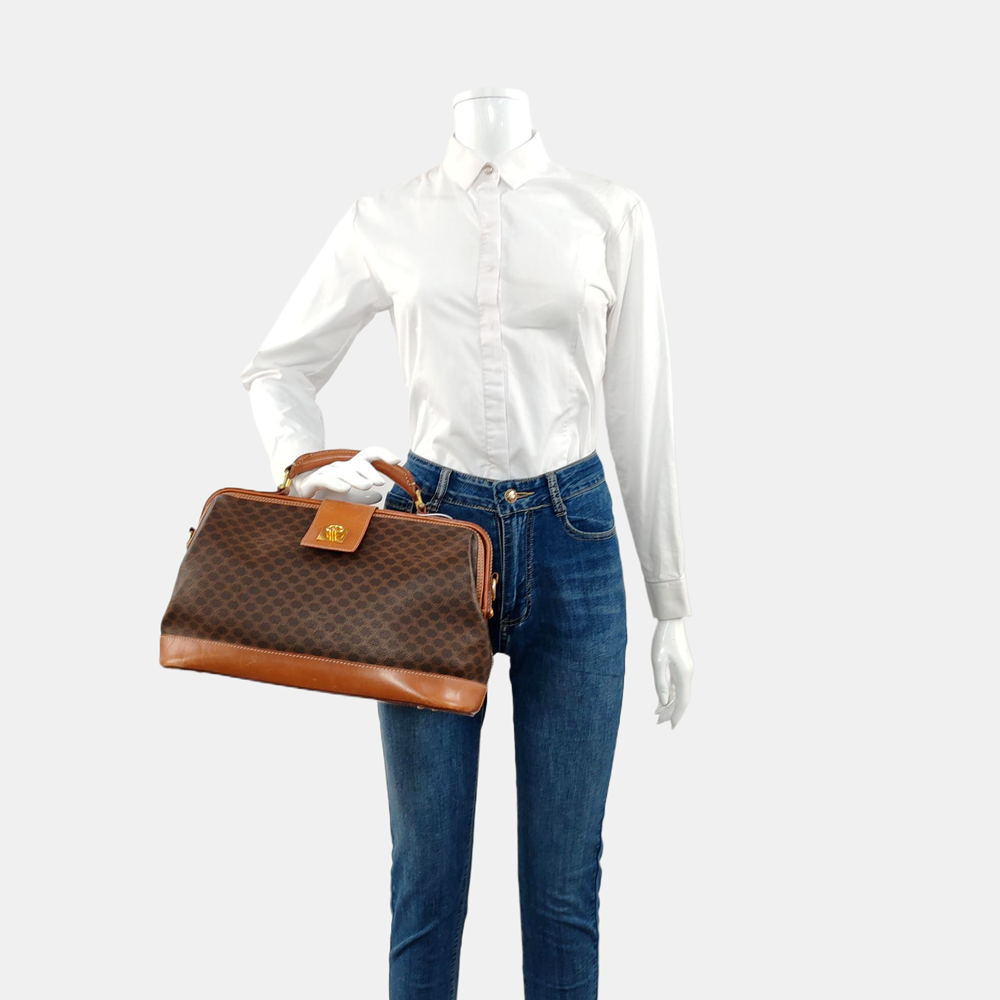 Coated Canvas Top Handle Bag Brown