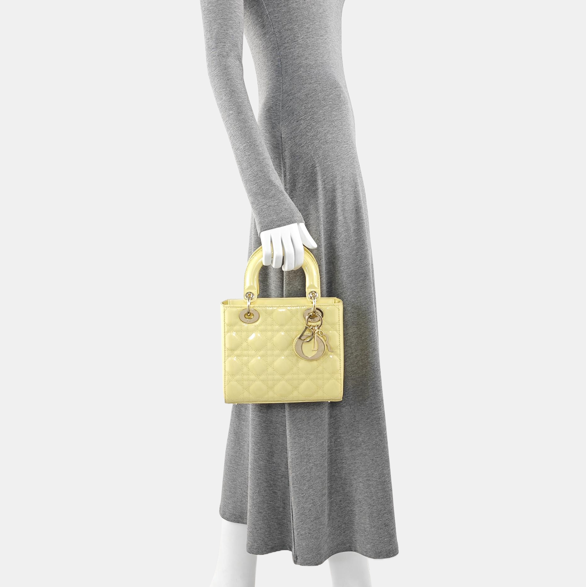 Lady Dior Small Cannage Patent Leather Yellow