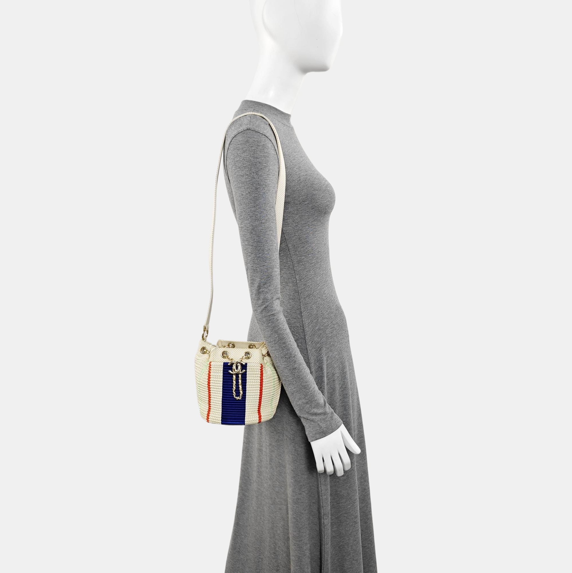 Quilted Lambskin Bucket Bag Beige