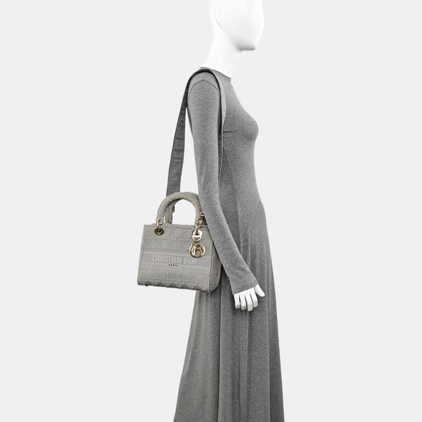 Lady D-Lite Medium Cannage Canvas Gray