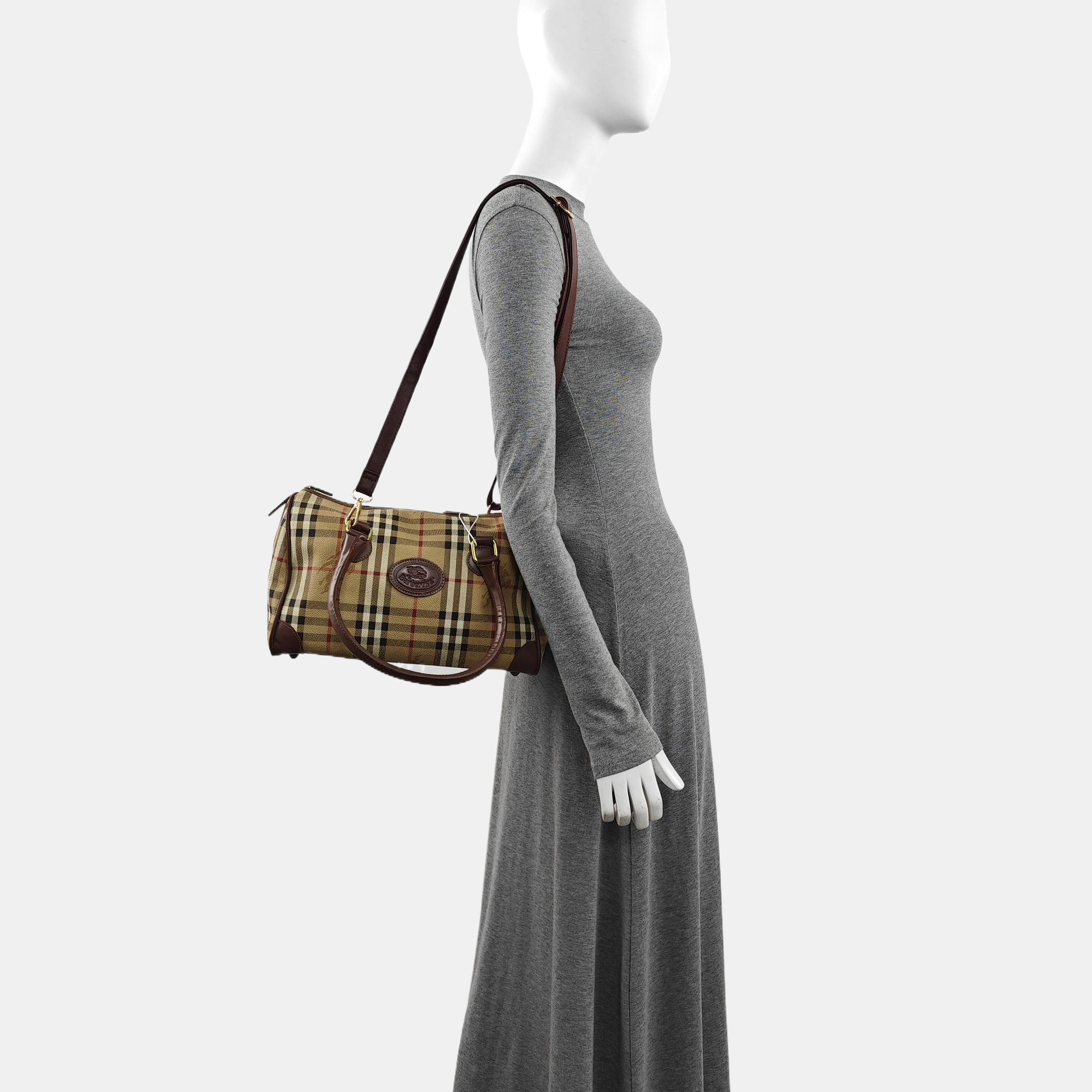Coated Canvas Top Handle Bag Brown