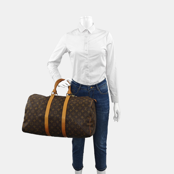 KEEPALL 45 Monogram Coated Canvas Brown