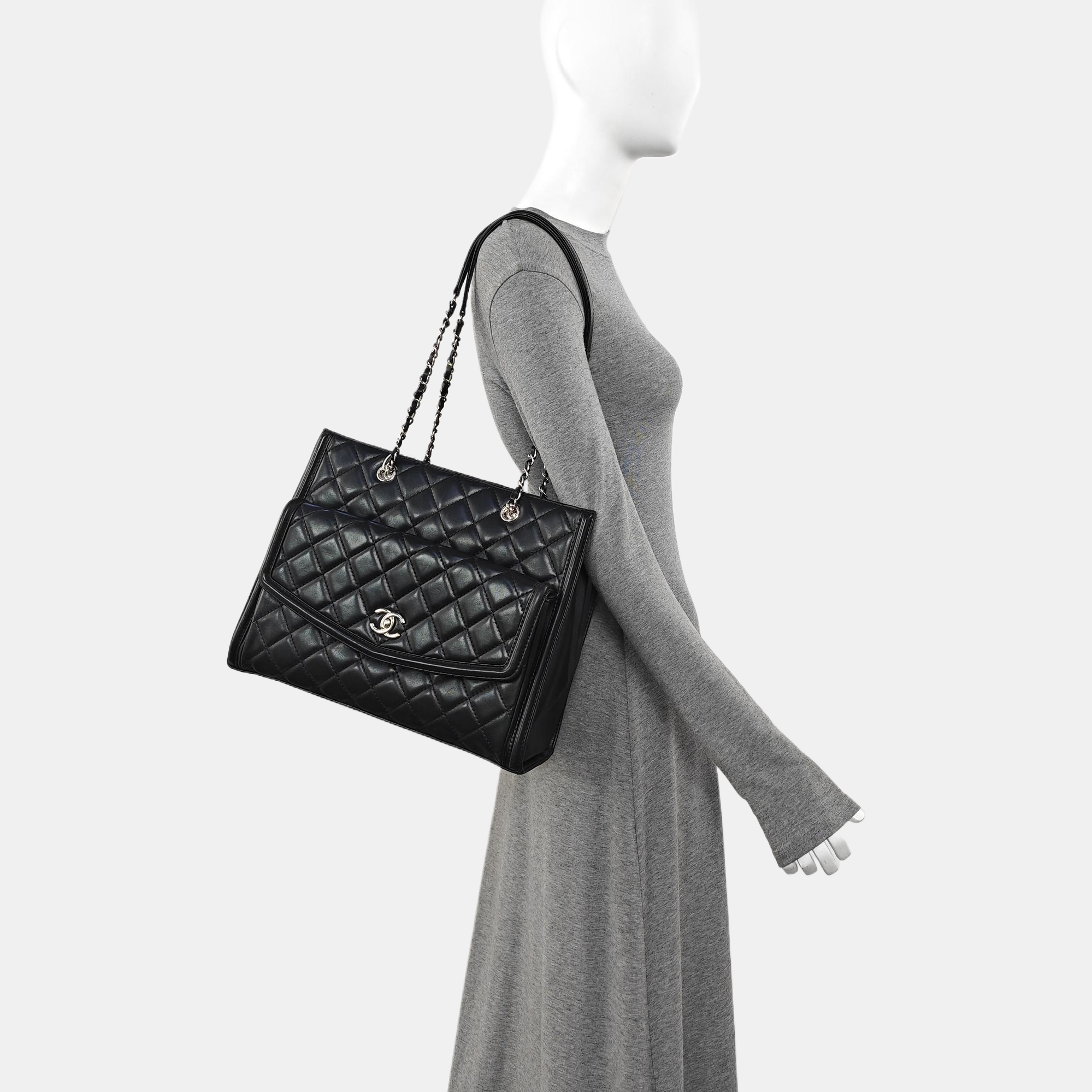 Quilted Lambskin Tote Bag Black