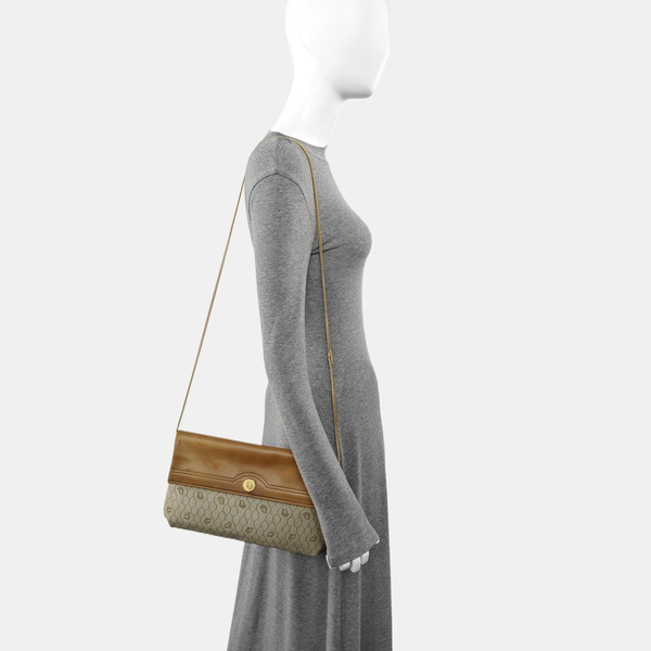 Oblique Coated Canvas Shoulder Bag Beige