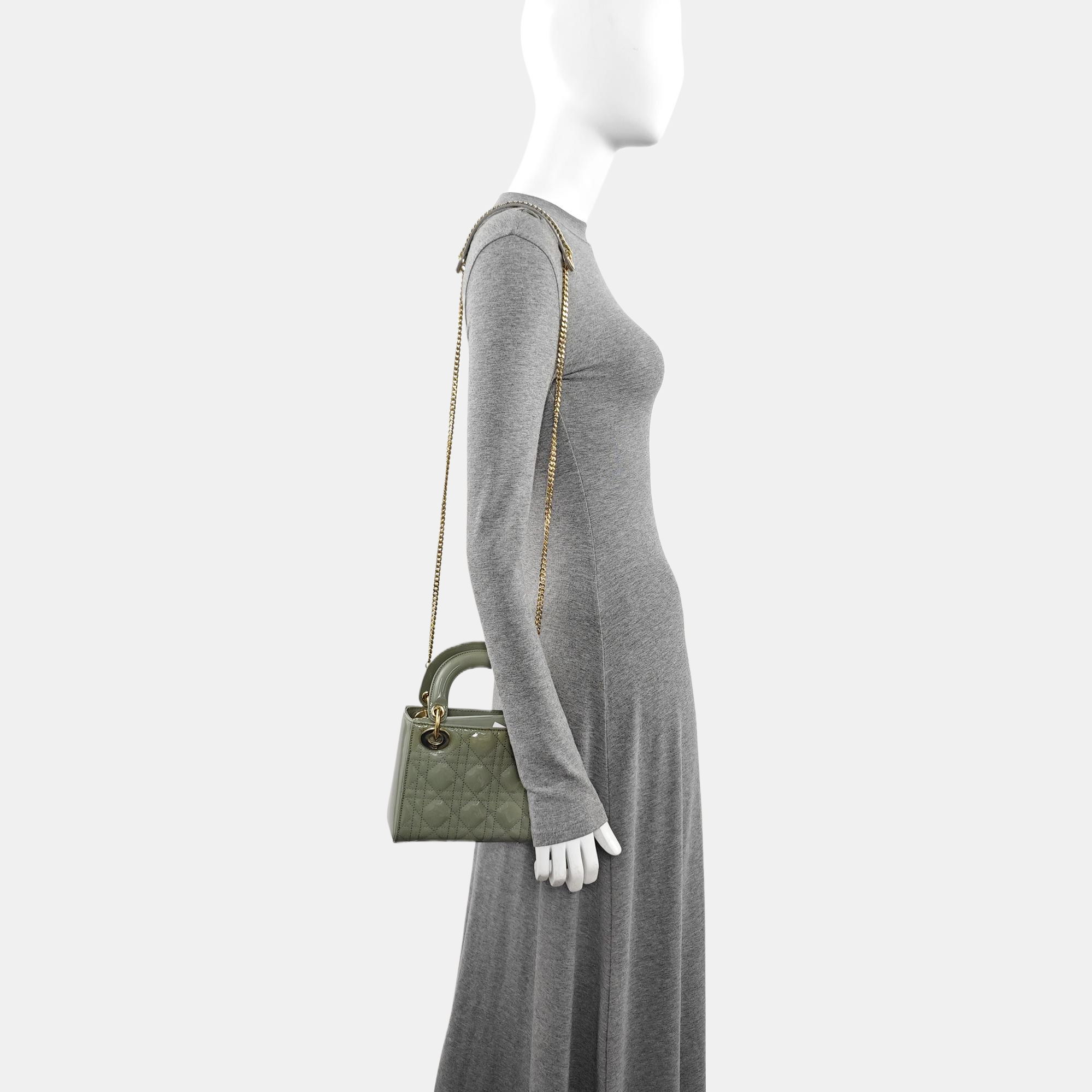 Lady Dior Mini Cannage Patent Leather Green