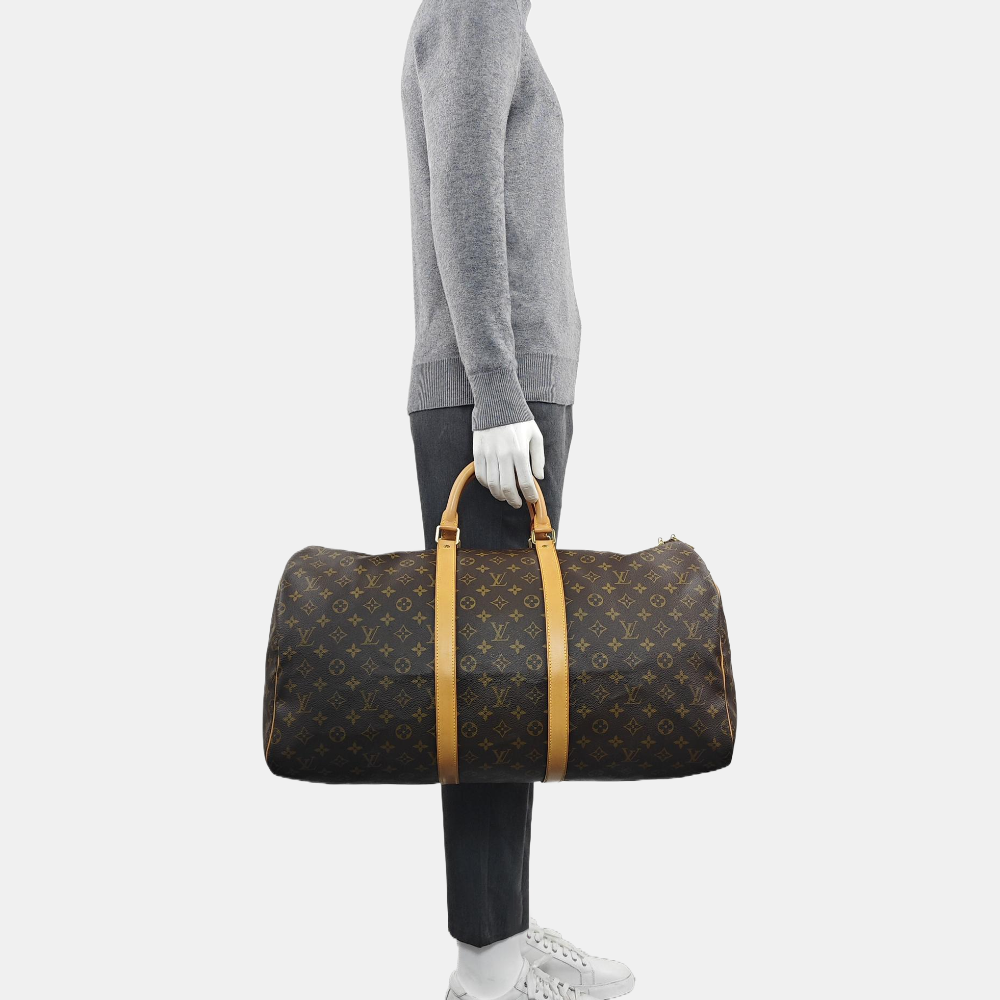 KEEPALL 55 Monogram Coated Canvas Brown