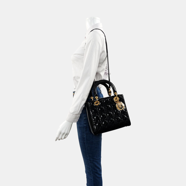 Lady Dior Medium Cannage Patent Leather Black