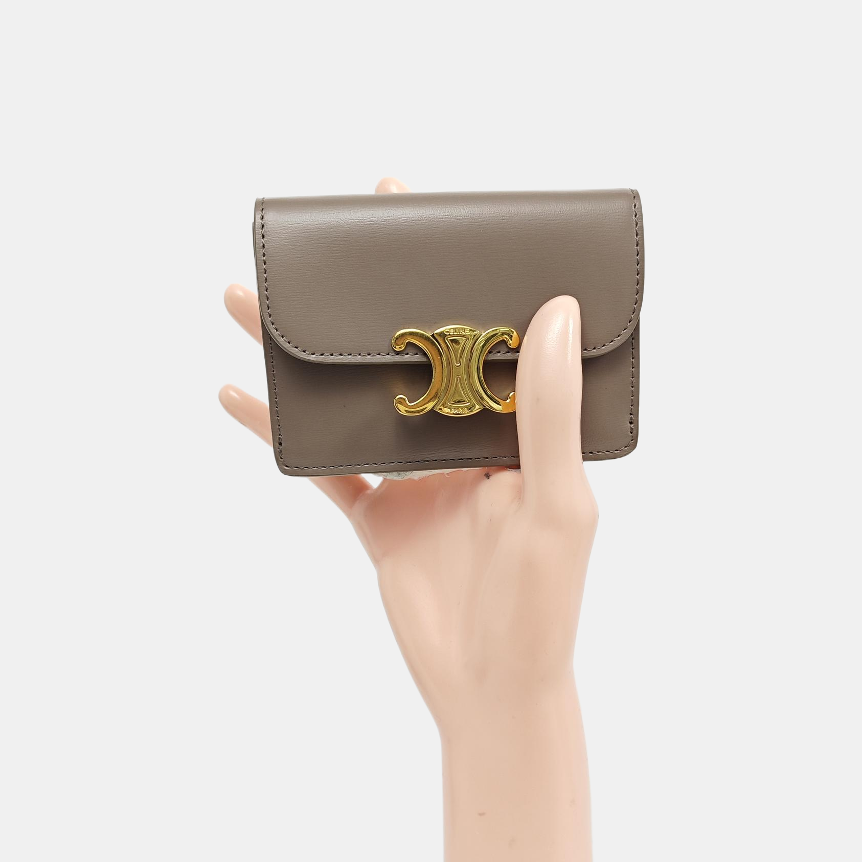 TRIOMPHE Mini Calfskin Gray Card Holder