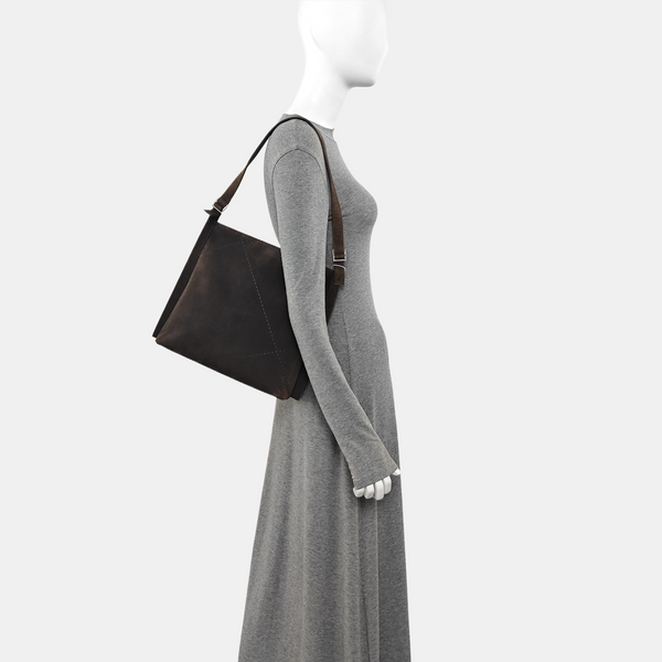Suede Top Handle Bag Brown