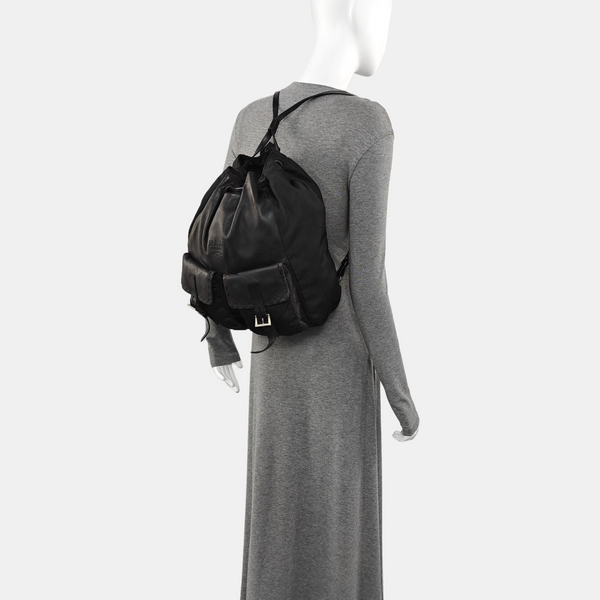 Quilted Nylon Backpack Black