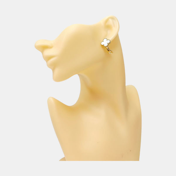 Vintage Alhambra 18k Gold White Stud Earrings