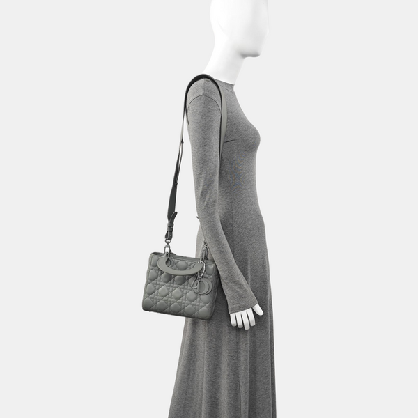Authenticated pre-owned  Lady Dior Small Quilted Lambskin Grey - Tote Bag at Looply