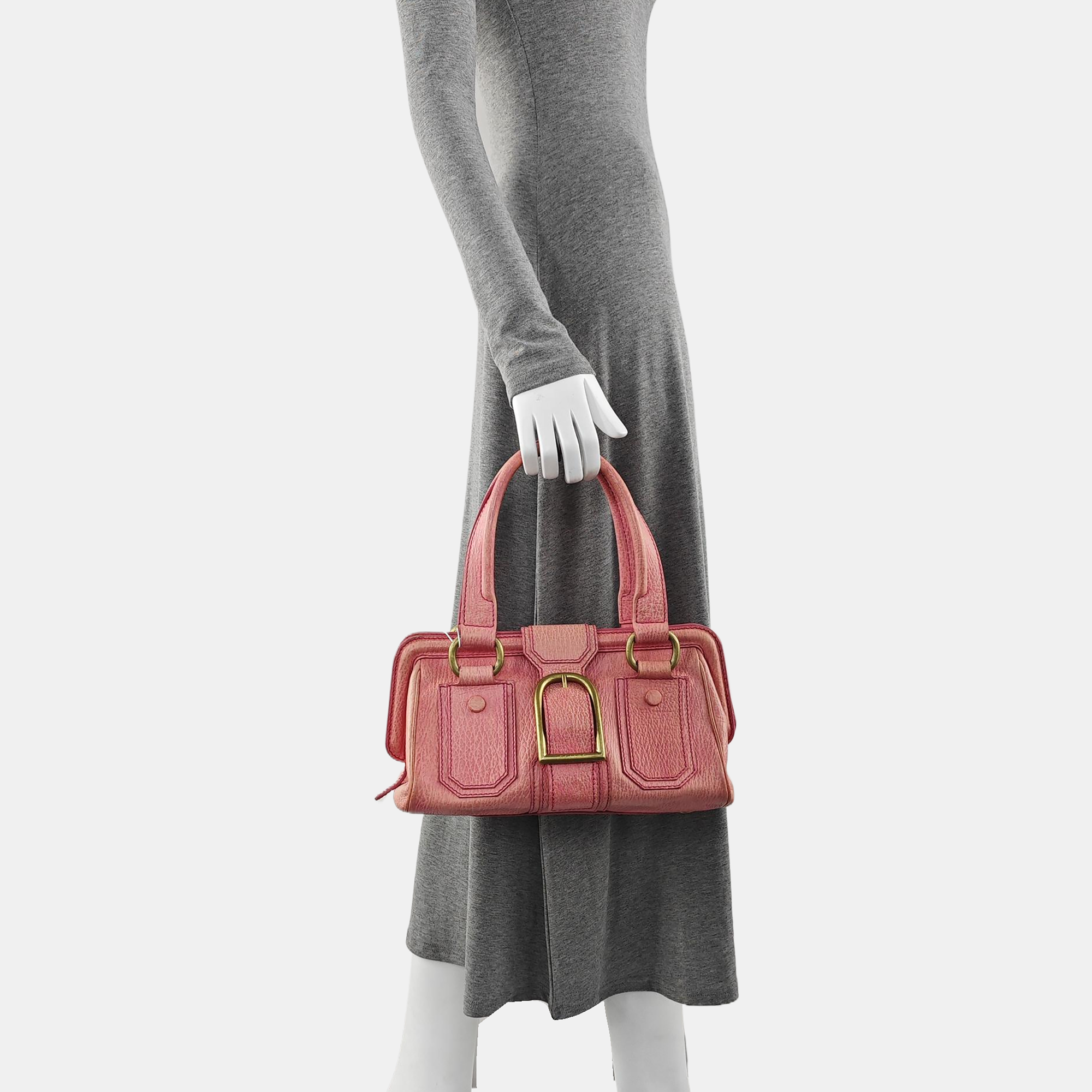 Leather Top Handle Bag Pink