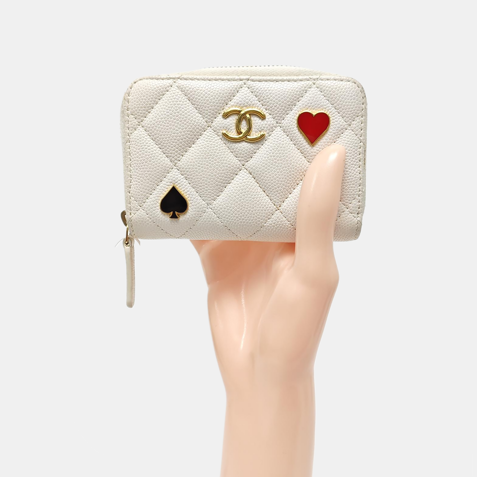 Quilted Grained Calfskin Card Holder White