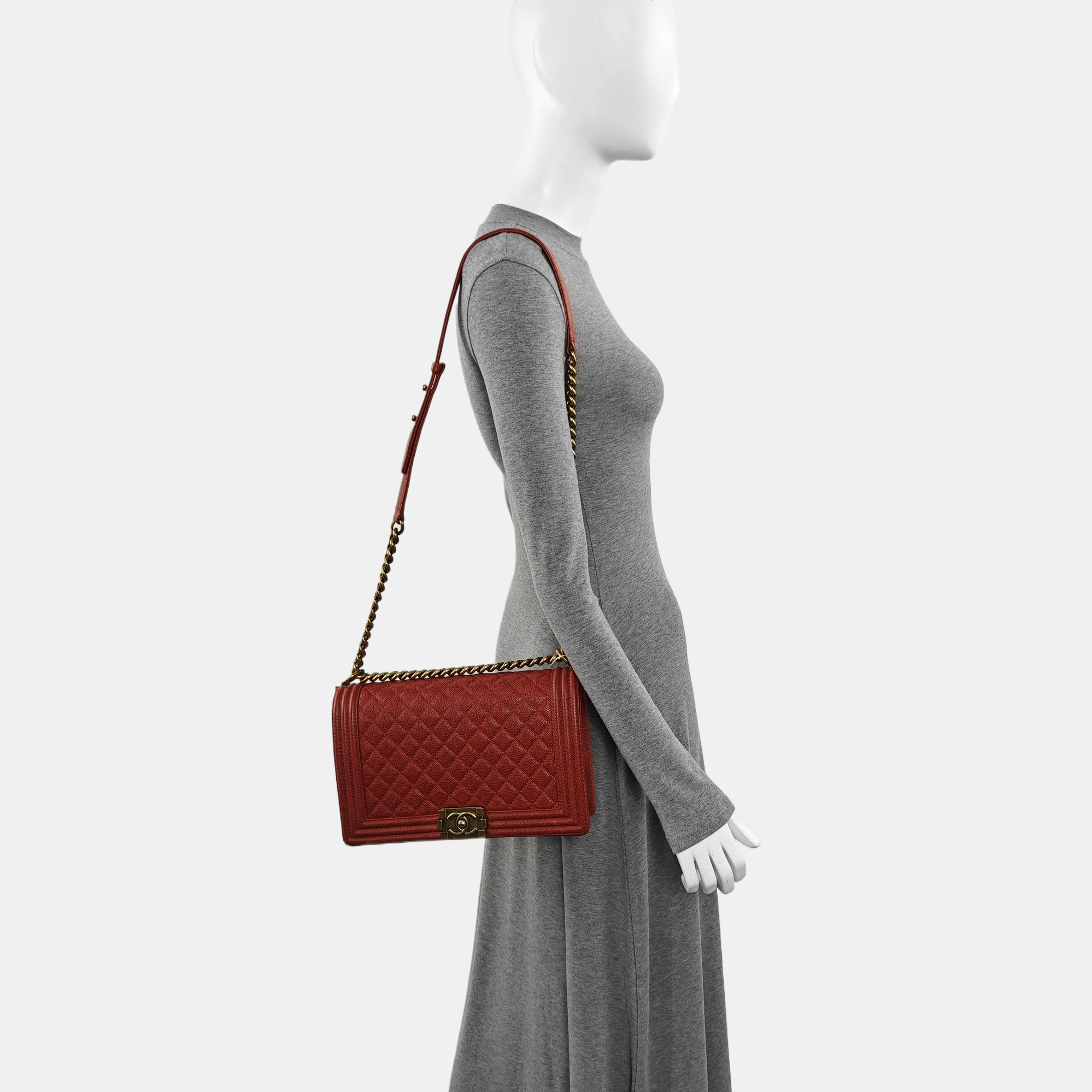 BOY CHANEL Large Quilted Grained Calfskin Red