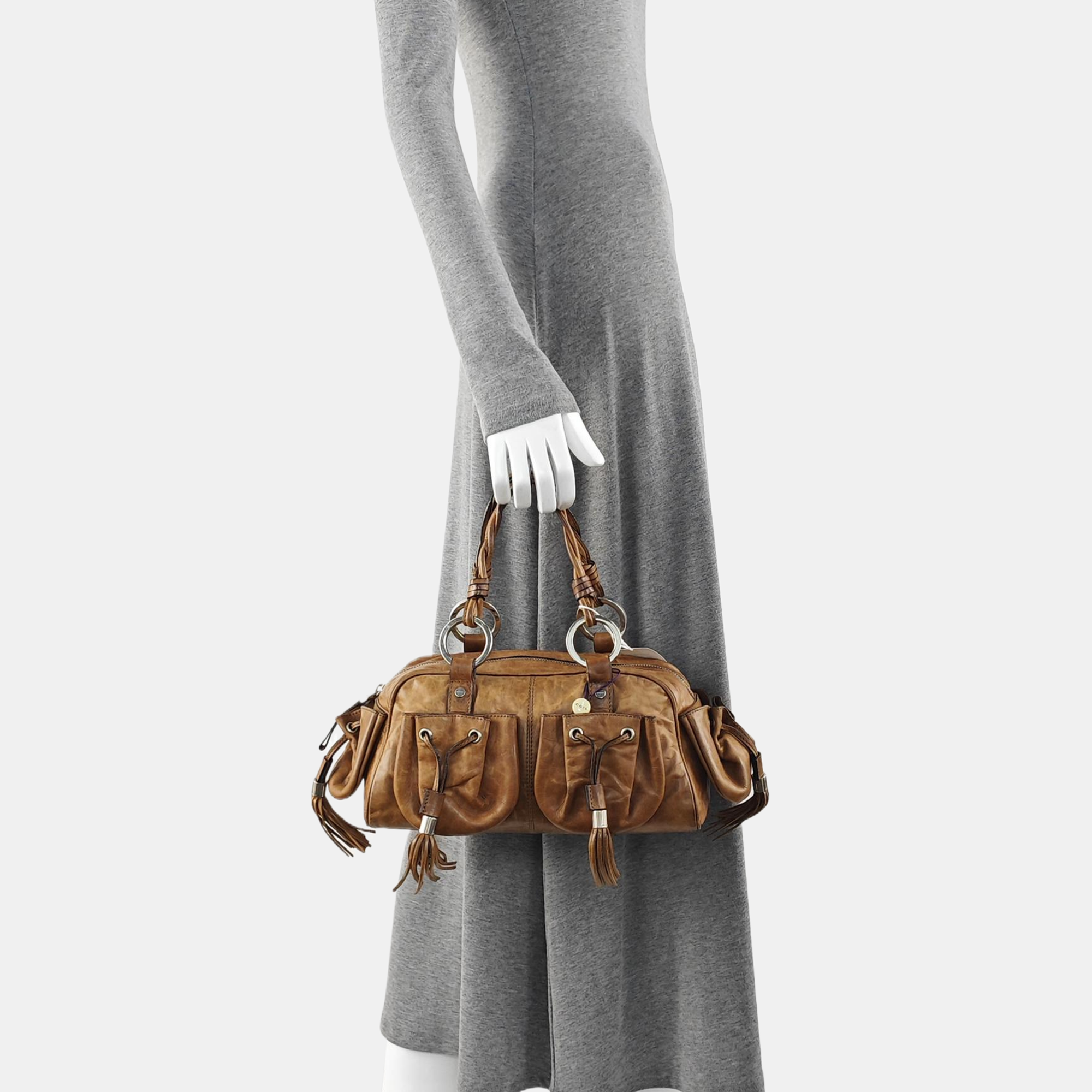 Calfskin Top Handle Bag Brown