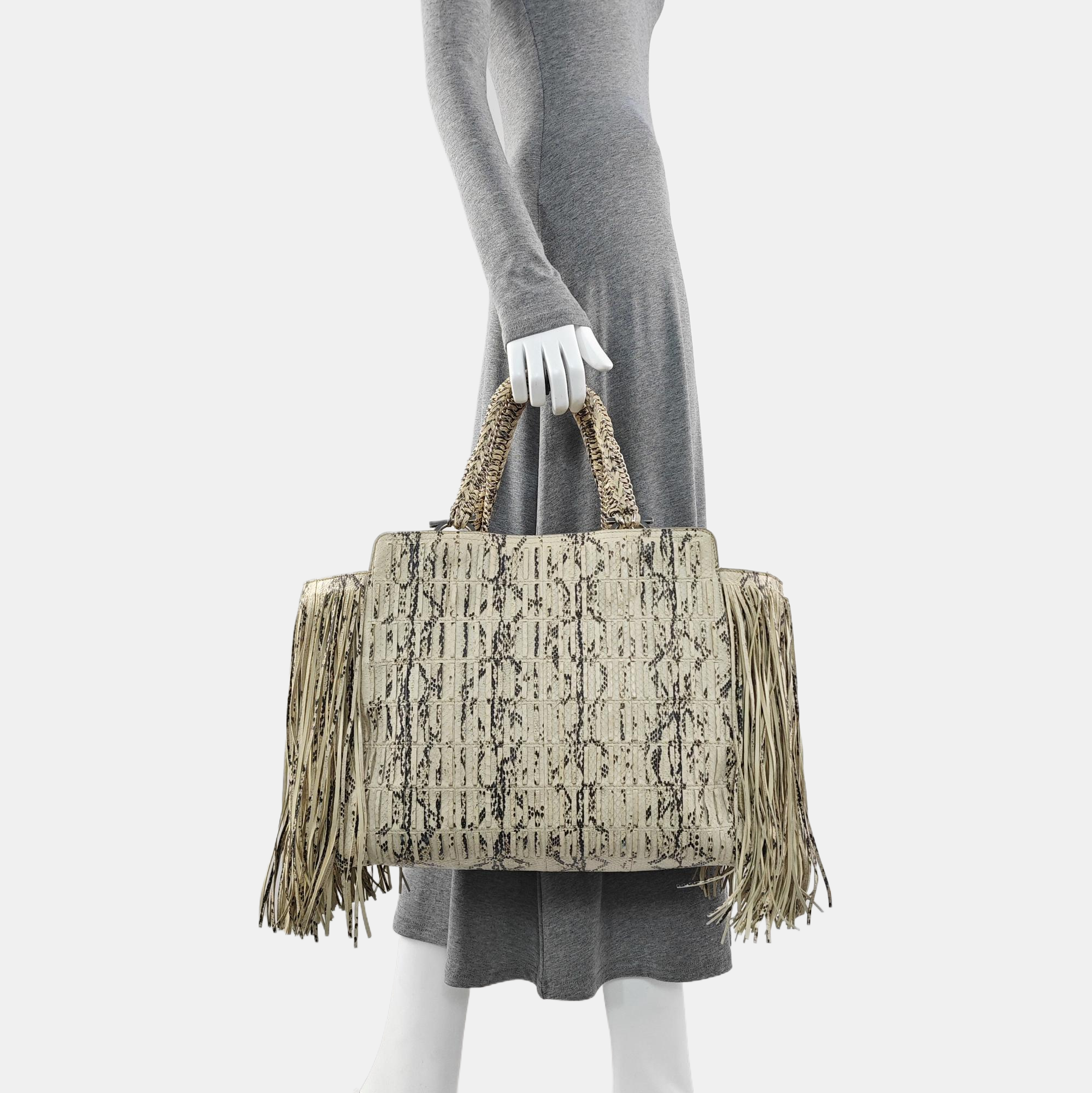 Python Top Handle Bag Beige