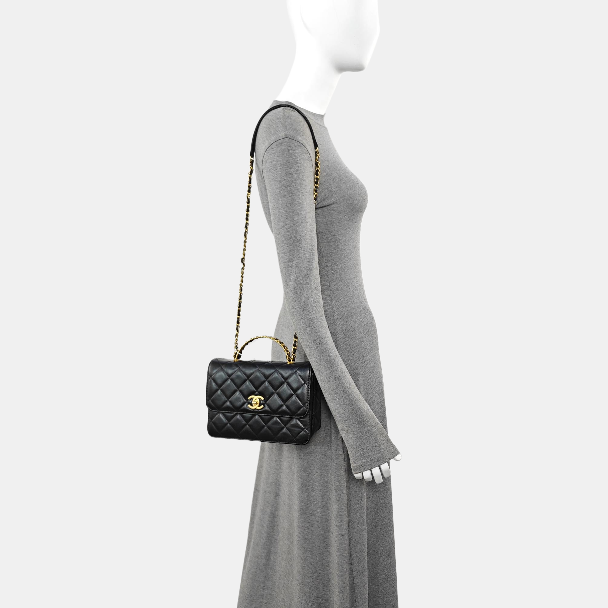 Quilted Calfskin Shoulder Bag Small Black