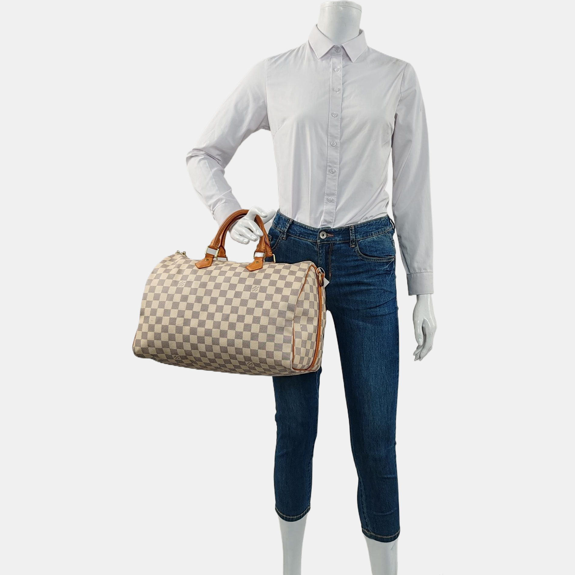 Authenticated pre-owned  SPEEDY MM Coated Canvas White - Top Handle Bag at Looply