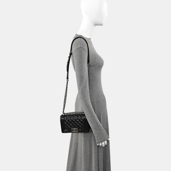BOY CHANEL Small Quilted Patent Leather Black