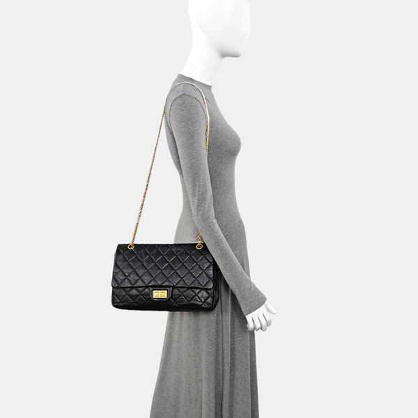 2.55 Maxi Quilted Waxed Cafskin Black