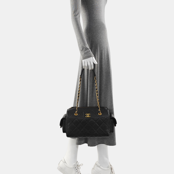 Grained Calfskin Shoulder Bag Black
