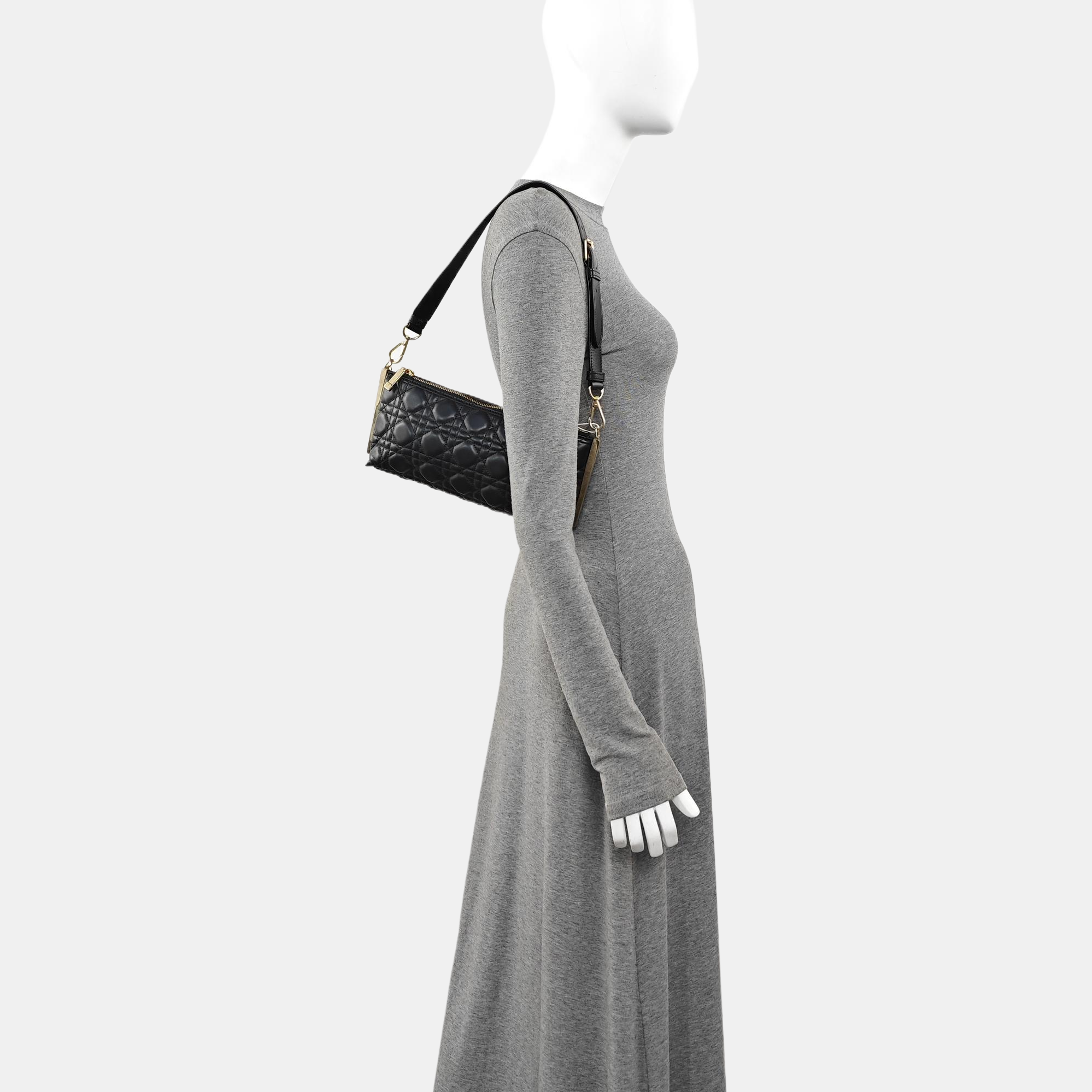 Cannage Lambskin Shoulder Bag Black