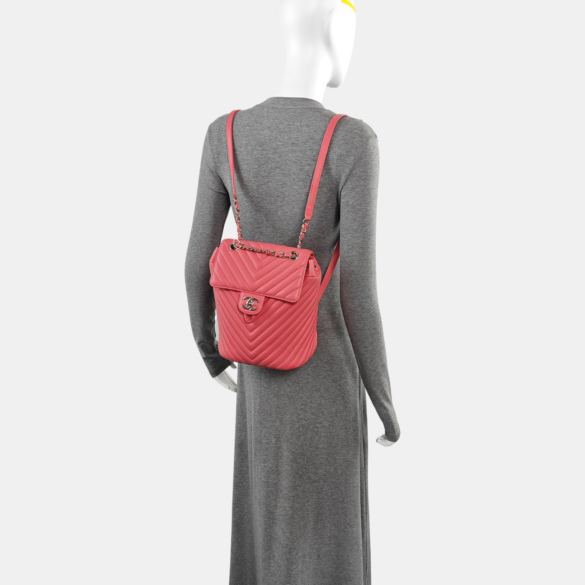 Chevron Calfskin Backpack Pink