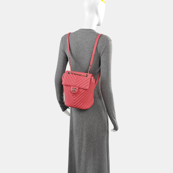 Chevron Calfskin Backpack Pink