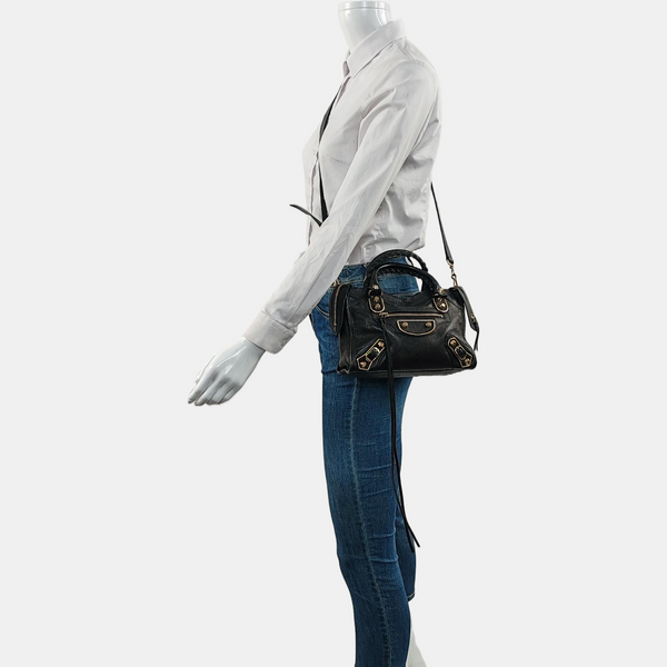 Classic Metallic Edge City Mini Lambskin Black