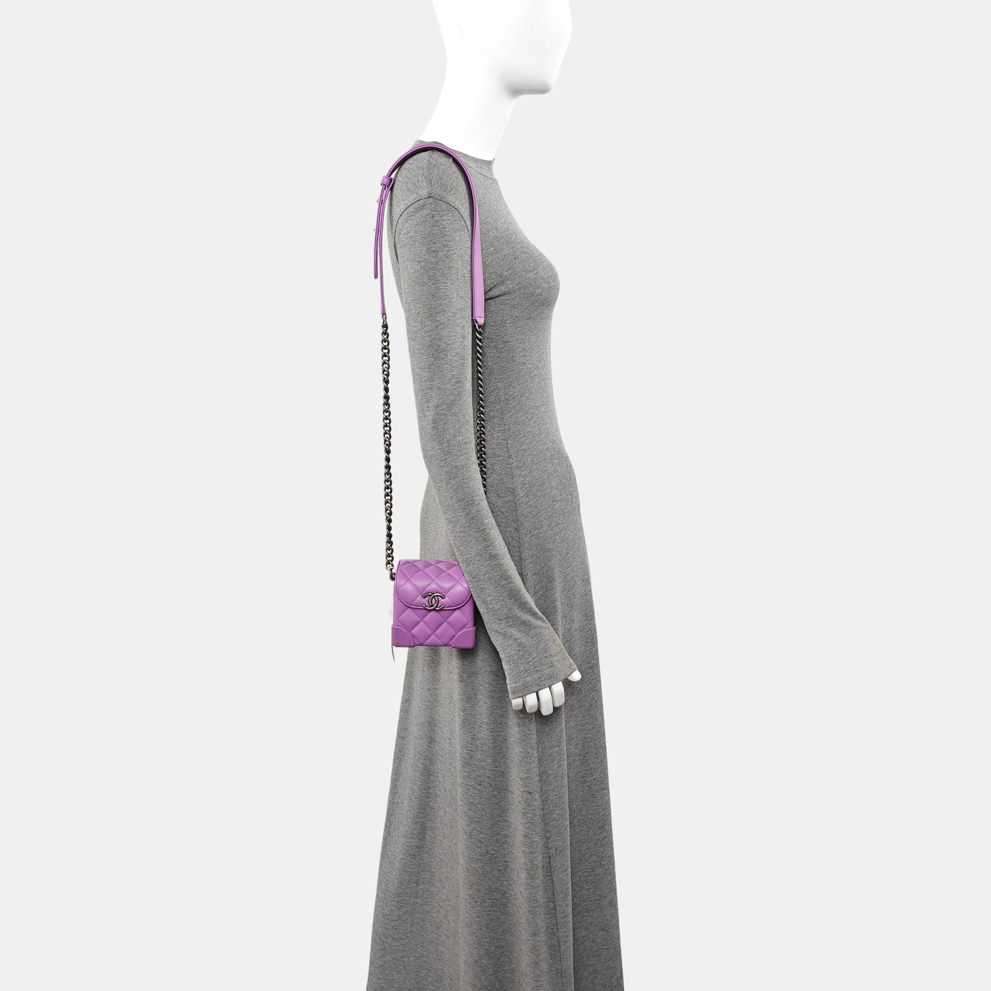 Quilted Calfskin Shoulder Bag Mini Purple
