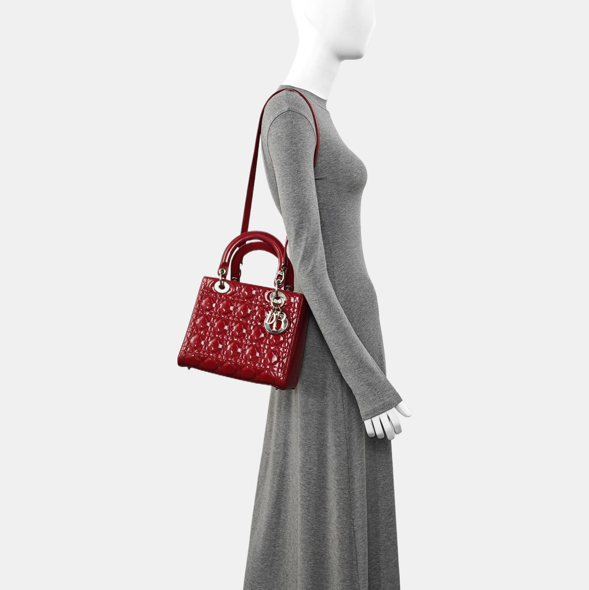 Lady Dior Medium Quilted Patent Leather Red